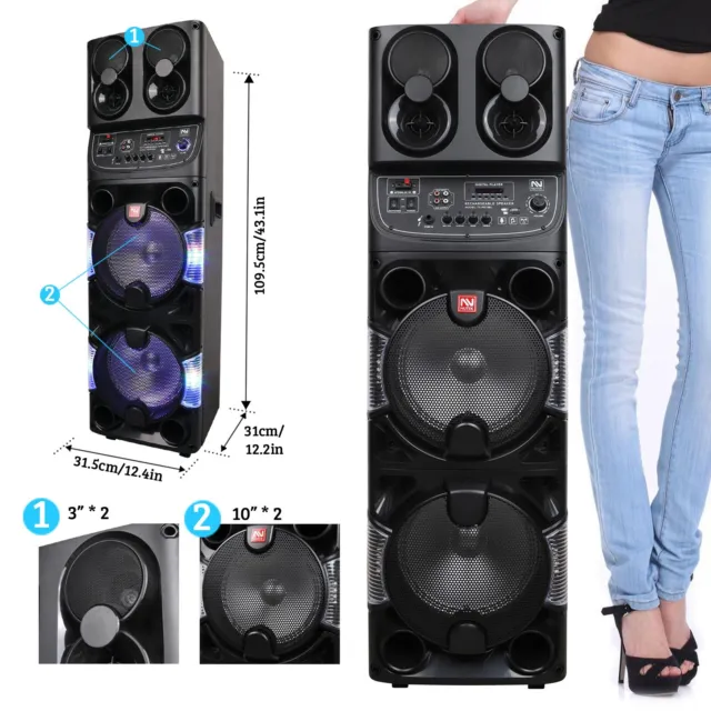 4000W Dual 10" Subwoofer Portable Bluetooth Party Speaker With Remote Light Mic 3