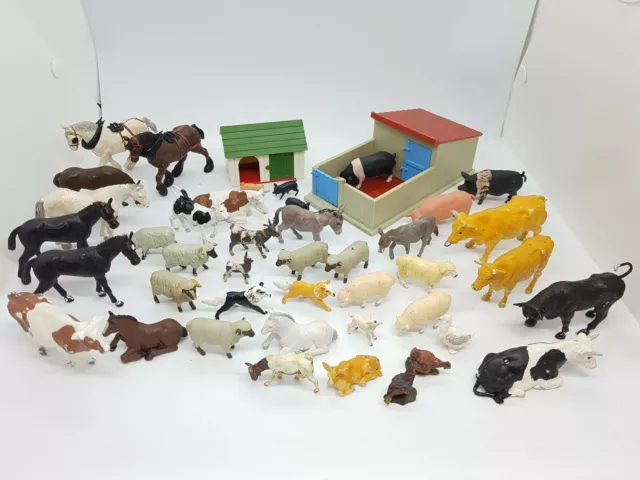 Vintage Britains plastic Herald Farm Lot Pig Piglets Shire Horse Sty Sheep Cows