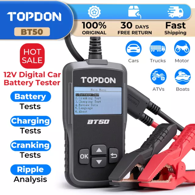 TOPDON BT50 Car Battery Tester 12V Automotive 100-2000 CCA Battery Load Tester