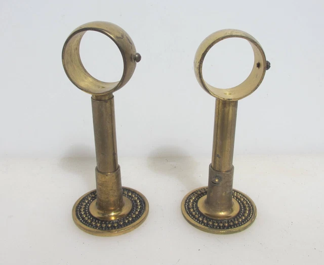 Vintage Brass Curtain Pole Holders Brackets Old Hangers Hooks Retro Beading
