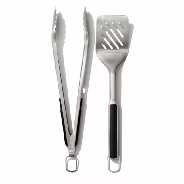 OxO Good Grips 2 teiliges Set lange Grillzange + Grillwender, Edelstahl