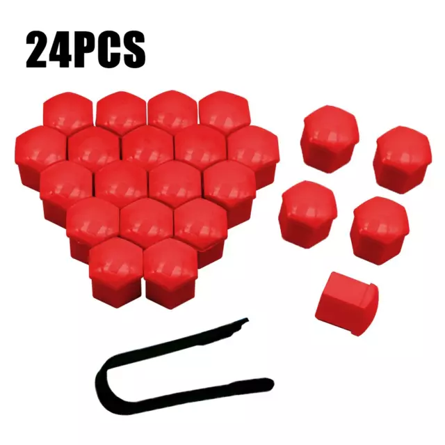 24pcs Red Car Wheel Nut Lug Cover Auto Hub Screw Caps Bolt Rims Tire & Tool