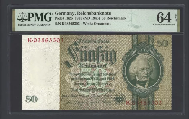 Germany- Reichsbanknote 50 Reichsmark 1933(ND 1945) P182b Uncirculated Grade 64