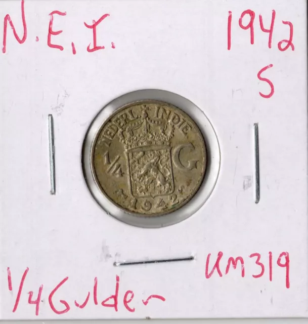 Coin Netherlands East Indies 1/4 Gulden 1942 S KM319, silver