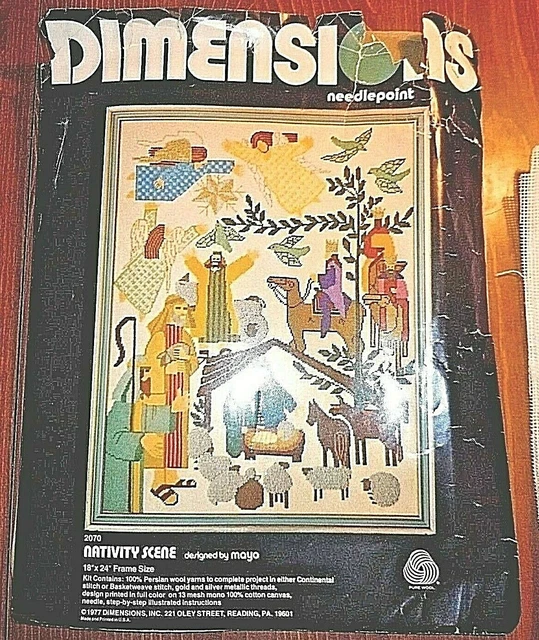 VINTAGE 1977 NEEDLEPOINT Kit Dimensions 2070 Nativity Scene Mayo