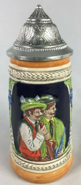 Gerz Germany 4 Beautiful 6" Tall With Lid 95% Zinn Ceramic Beer Stien Vintage