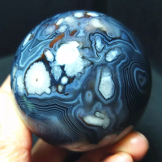 RARE249.6G 56MM Natural Polished Black Cherry Blossoms Agate Crystal  Ball A1933 3