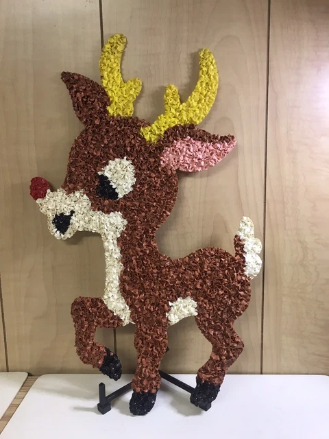 VINTAGE RUDOLPH LE nez rouge renne pop-corn plastique fondu décoration ...