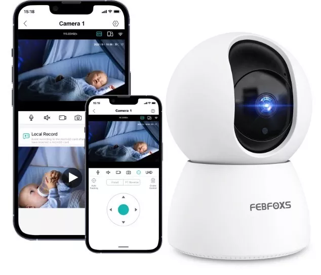 FEBFOXS Baby Monitor Security Camera, WiFi Indoor Camera, 360-Degree Smart 1080P