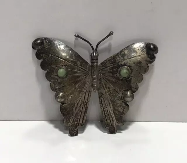 Vintage Sterling Silver Butterfly Turquoise Pin Brooch Hecho En Mexico FM