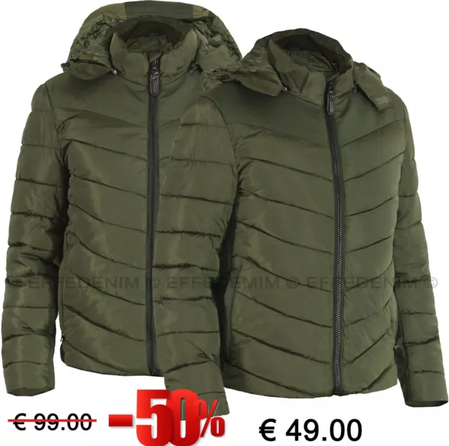 Giubbotto Uomo Piumino Imbottito EFFEDENIM Giacca Impermeabile cappuccio zip 520