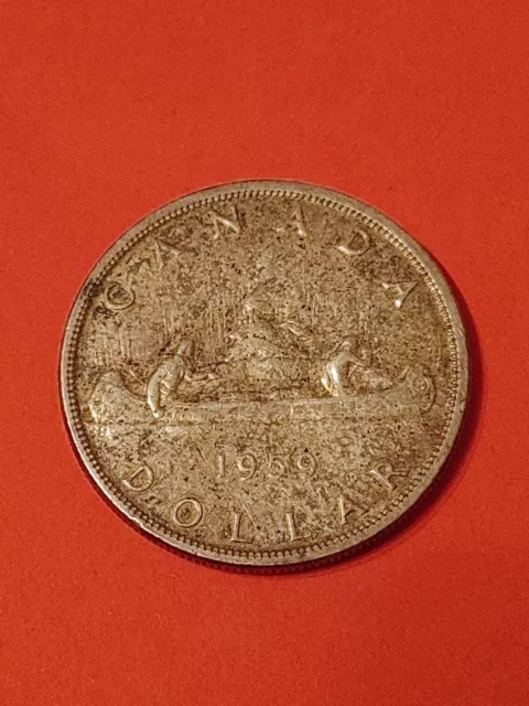 Canada 1959 $1 Canadian Voyageur Dollar 80% Silver Beautiful Patina