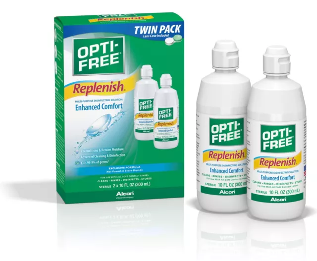 Opti-Free Replenish Multi-Purpose Disinfecting Solution 2 Pack 10 oz + Lens Case
