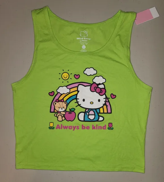 New Womens Sanrio Hello Kitty Lime Green Cropped Tank Top Size Xl