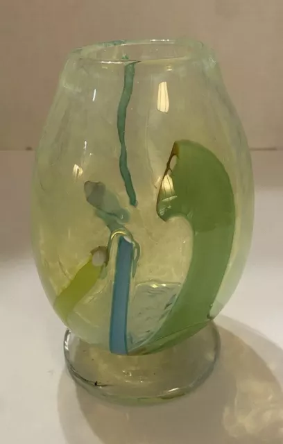 SMALL Green Hand Blown ART GLASS VASE 6” tall EUC