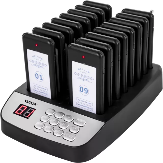 VEVOR Restaurant Wireless Guest Paging System 16 Beepers Queuing Calling Pagers