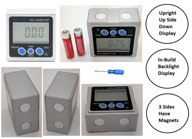 3 Magnets Light LCD Digital Bevel Box Protractor Gauge Angle Inclinometer Level