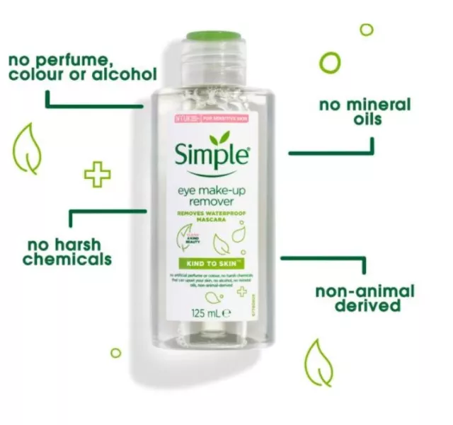 Simple Kind to Skin Eye Make-up Remover Removes Waterproof Mascara 125ml