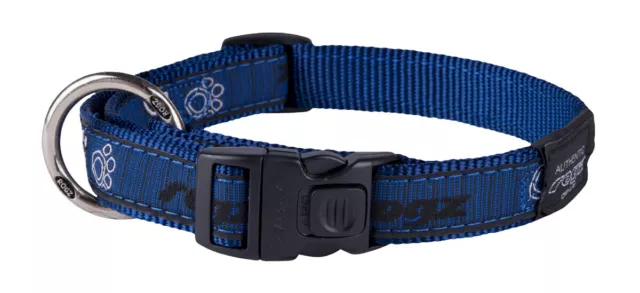 ROGZ DOG COLLAR Blue Fancy Dress Navy Paw Pattern Adjustable Webbed Fabric Pet