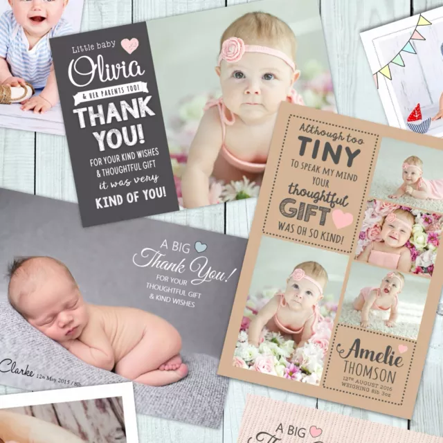 Personalised New Baby Thank You Cards / Announcement inc Envelopes + Photo (B1)