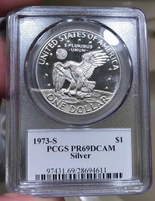 1973-S Proof Ike Dollar graded PR69DCAM by PCGS Silver Eisenhower Deep Mirrors