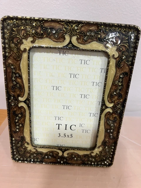 Pewter  Gorgeous Jeweled Enameled Picture Frame