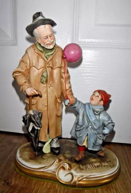 Bruno Merli Capodimonte Figurine ~ Old Man With A Young Boy And A Balloon ~ RARE 2