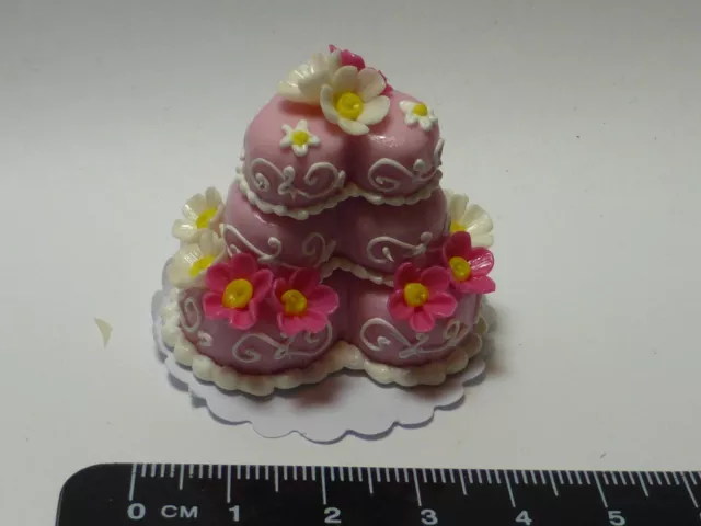 1:12 Scale Three Tier Heart Cake wedding b  Dolls House Miniature Accessory