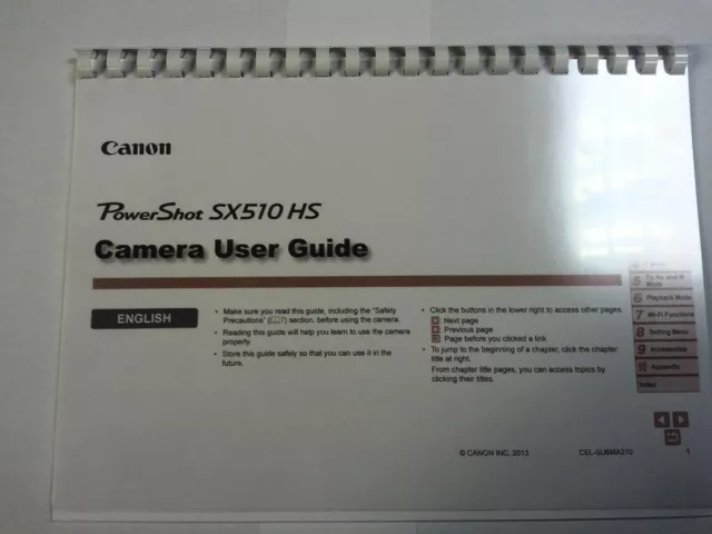 Canon Powershot Sx510Hs Printed Instruction Manual User Guide 167 Pages A5