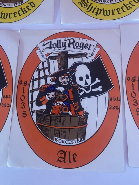 7 Original Bierflaschenetiketten Schiffbruch & Jolly Roger Ale, Brauerei Worcester 2