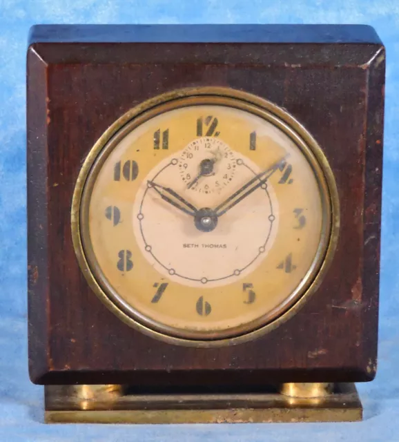 Vtg. SETH THOMAS Wind-Up Wood Cased Alarm Clock- Mid-Century- Works