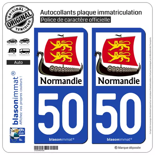 2 Stickers autocollants plaque d'immatriculation auto | 50 Normandie - Drakkar