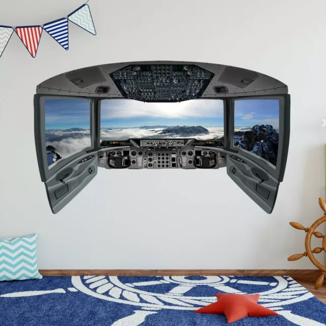 Airplane Cockpit Wall Decal | Plane Window Sticker Kids Room Vinyl Decor - CP21