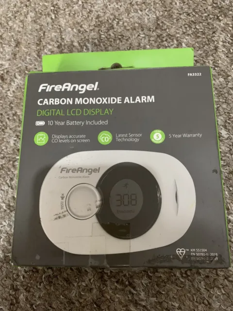 Fireangel Carbon Monoxide Detector LCD Display 10 Year FA3322