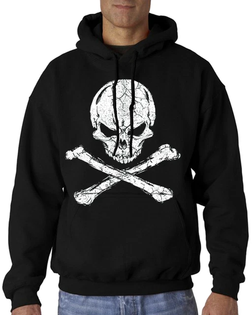 Velocitee Mens Hoodie Skull & Cross Bones Pirate Biker A22950