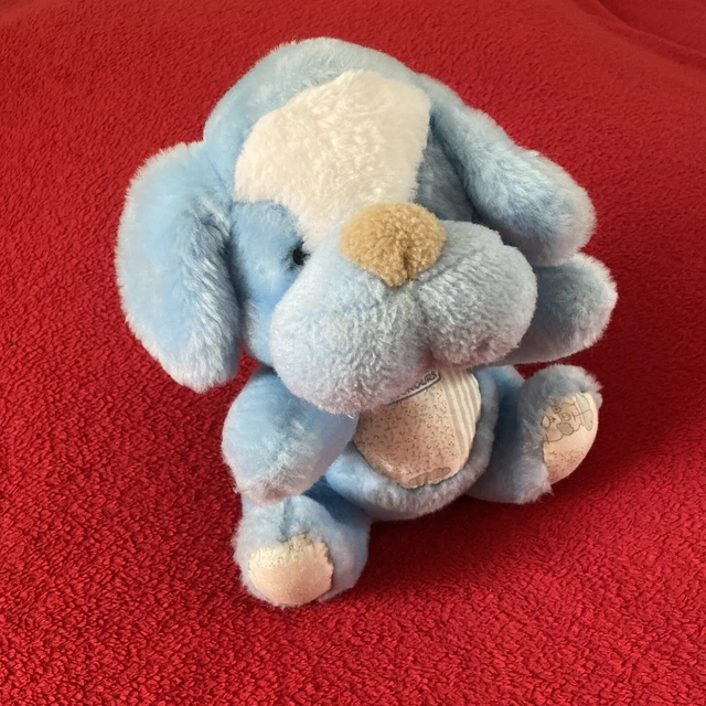 🇫🇷Vintage Peluche Doudou Chien Bleu Blanc Nez Marron Tissu Fleuri NOUNOURS