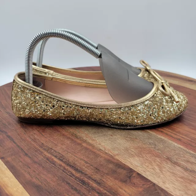 Kate Spade Willa Ballet Flats Women's 6.5M Gold Glitter Bow Logo Loafers Slip On 3