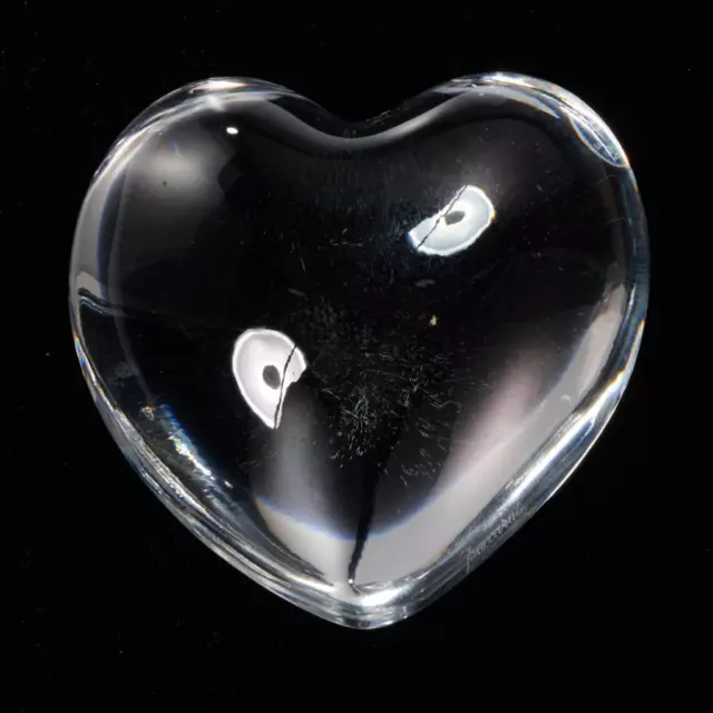 Baccarat France Art Glass Clear Puffy Heart Paperweight 3"l Signed