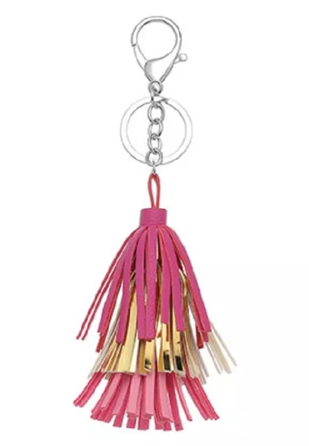 Light Pink, Fuschia & Gold tassels/ silver coloured key fob/bag charm - JTY1386