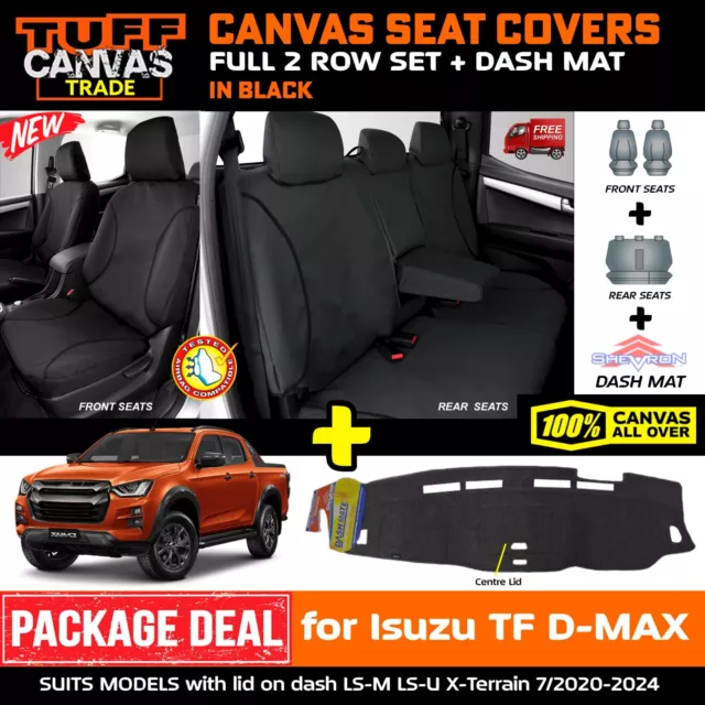 TUFF TRADE Canvas Seat Covers + DASH MAT Isuzu DMAX TF W/LID 20-24 2ROW 1589 BLK