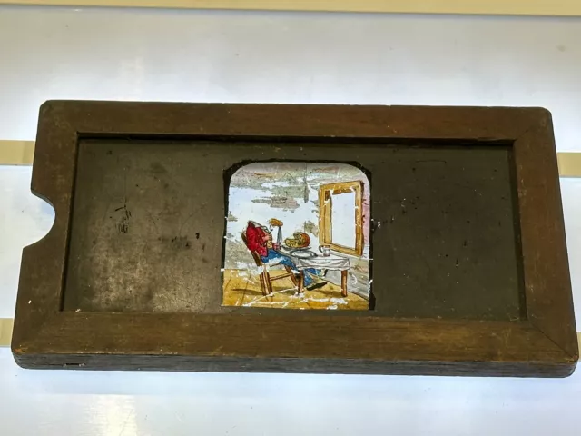 MAGIC LANTERN SLIPPING SLIDE / Man Eating Not CompleteVICTORIAN HAND PAINTED