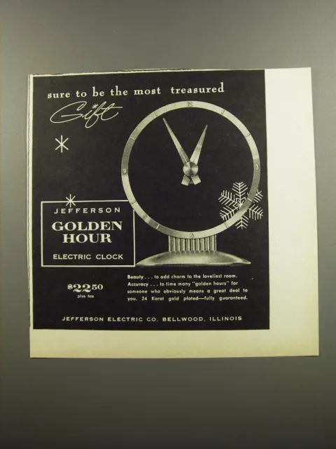 1953 Jefferson Golden Hour Electric Clock Ad - Sure to be the most treasured