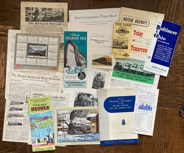 Vintage Railroad Ephemera Lot: 1949 Baltimore Ohio Chicago New York Erie Model