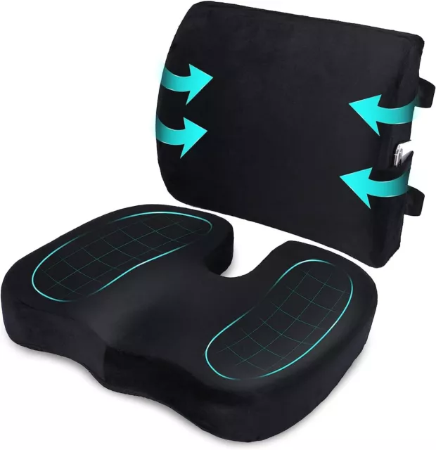 Seat Cushion and Lumbar Support Pillow Memory Foam Orthopedic for Office Chair