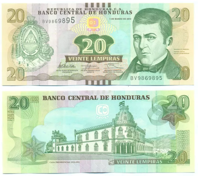 HONDURAS NOTE 20 LEMPIRAS 2012 P 100a UNC