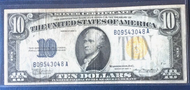 1934A $10 N. Africa Wwii Silver Certificate Emergency Issue Yellow Seal    9263