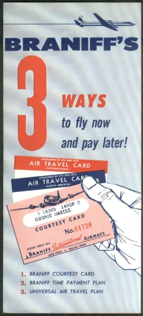 Braniff Airways 3 Ways to Fly Now & Pay Later! Airline folder 1950s