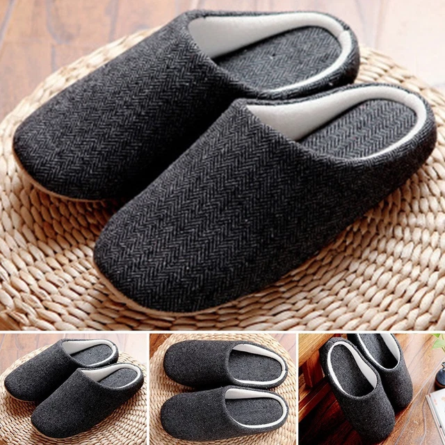 Nero Cotton Slipper Uomo Calde Scarpe Inverno 2017 Comode Pantofole Casa
