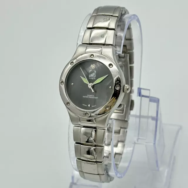 Women's CLUIQUE by Europa Silver Tone Classic Diamond Accent Bracelet Watch Runs