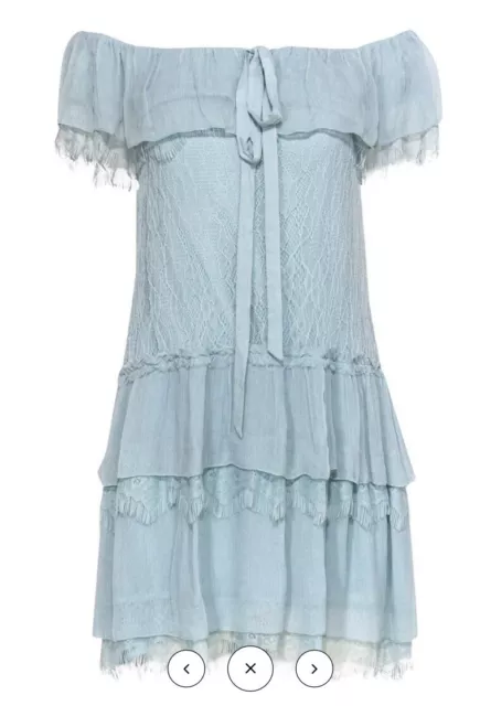 Alice & Olivia , NWT, Mint Green Ruffle Off-The-Shoulder Lace Dress , Sz 10